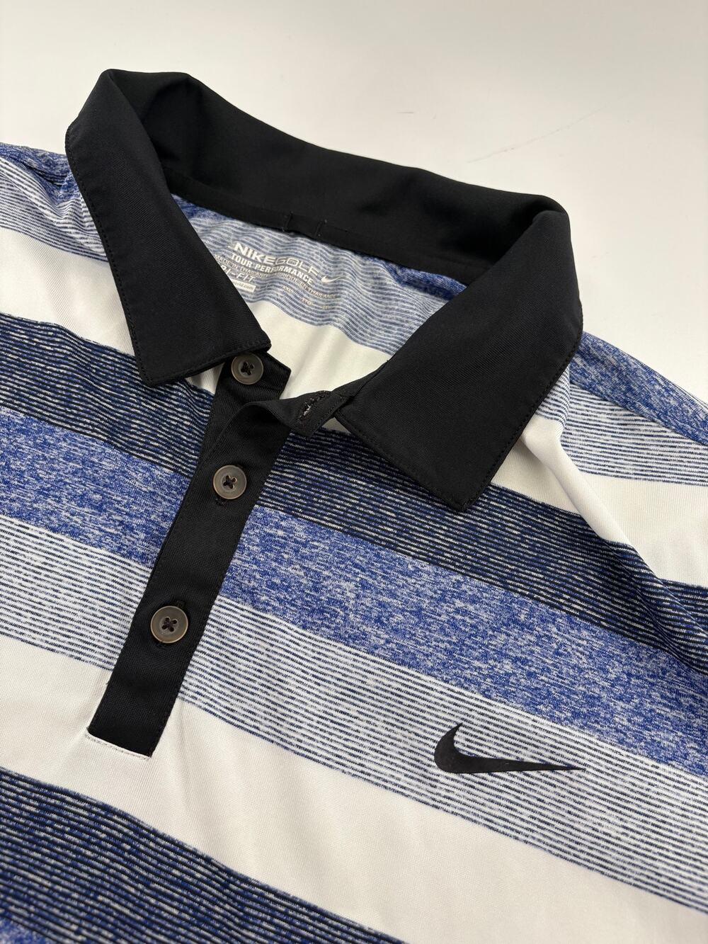 Nike Golf Tour Performance Men's XXL Dri-Fit Polo Blue White Striped Black